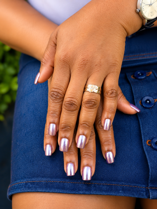 Pearl Chrome Acrylic Nail Set