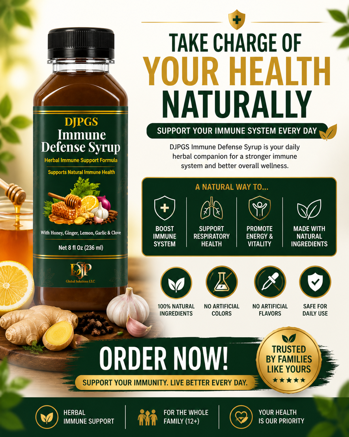 DJPGS Herbal Wellness Blend – Honey, Ginger & Lemon (8 fl oz)