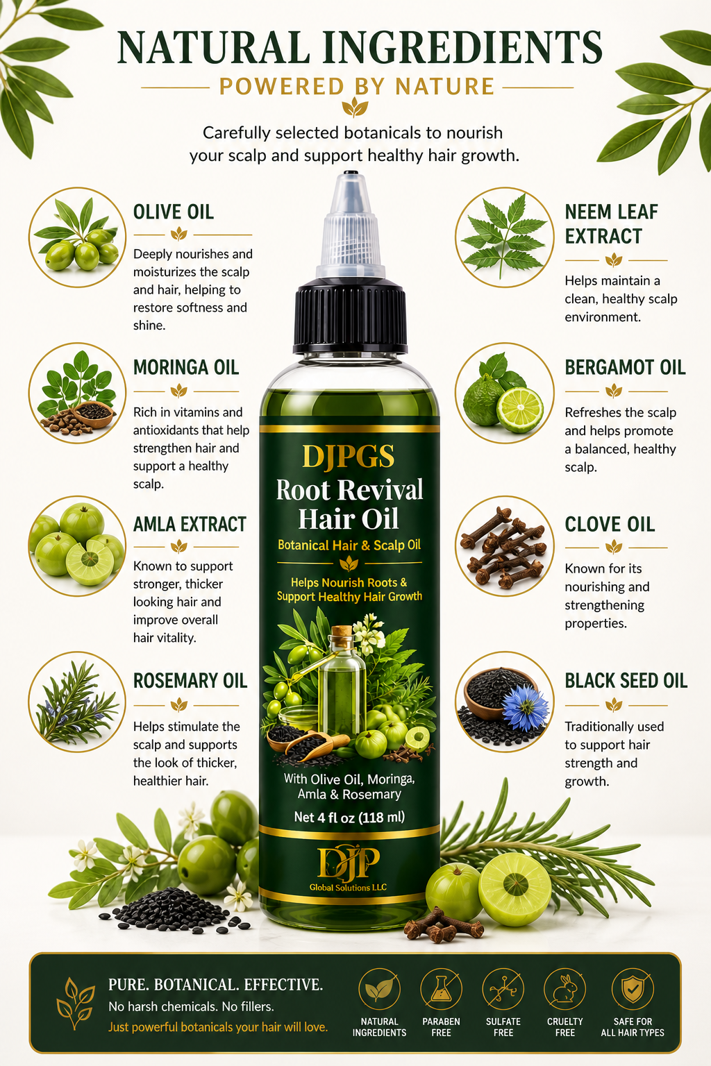 DJPGS Botanical Scalp Nourishing Oil – Soft, Smooth & Shiny Hair Care (4 fl oz)
