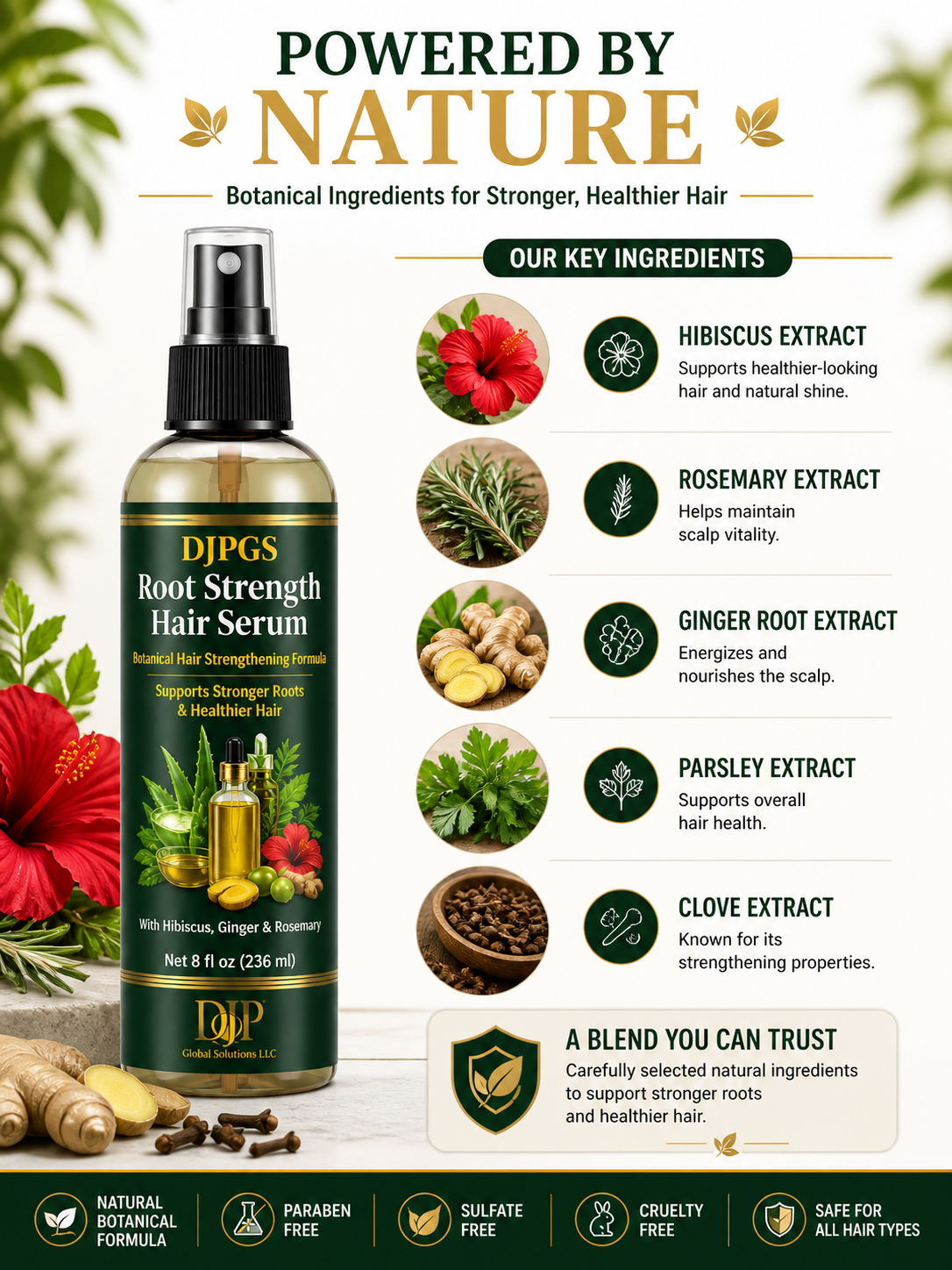 DJPGS Hair Strength & Care Serum – Smooth, Soft & Healthy-Looking Hair (8 fl oz)