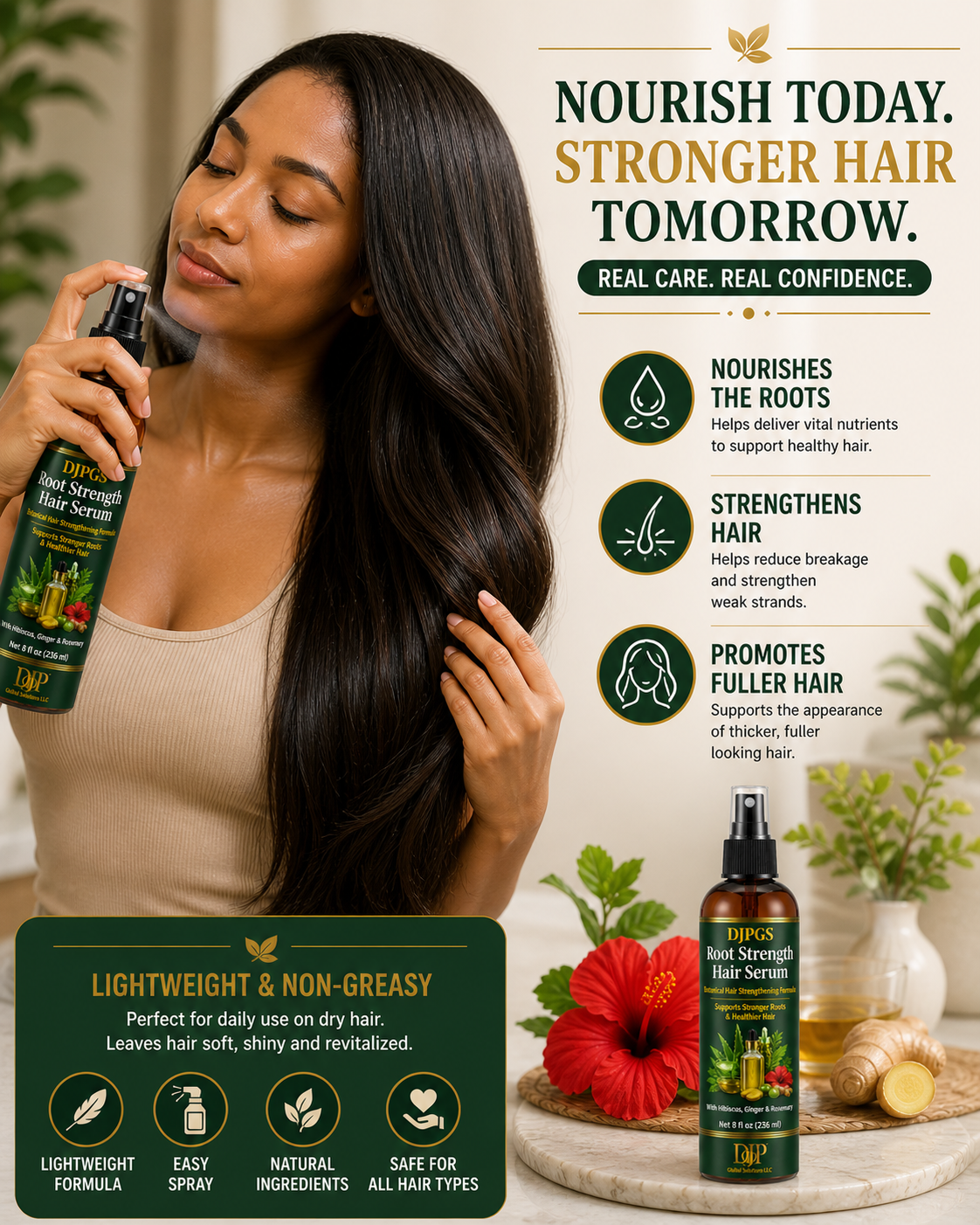 DJPGS Hair Strength & Care Serum – Smooth, Soft & Healthy-Looking Hair (8 fl oz)
