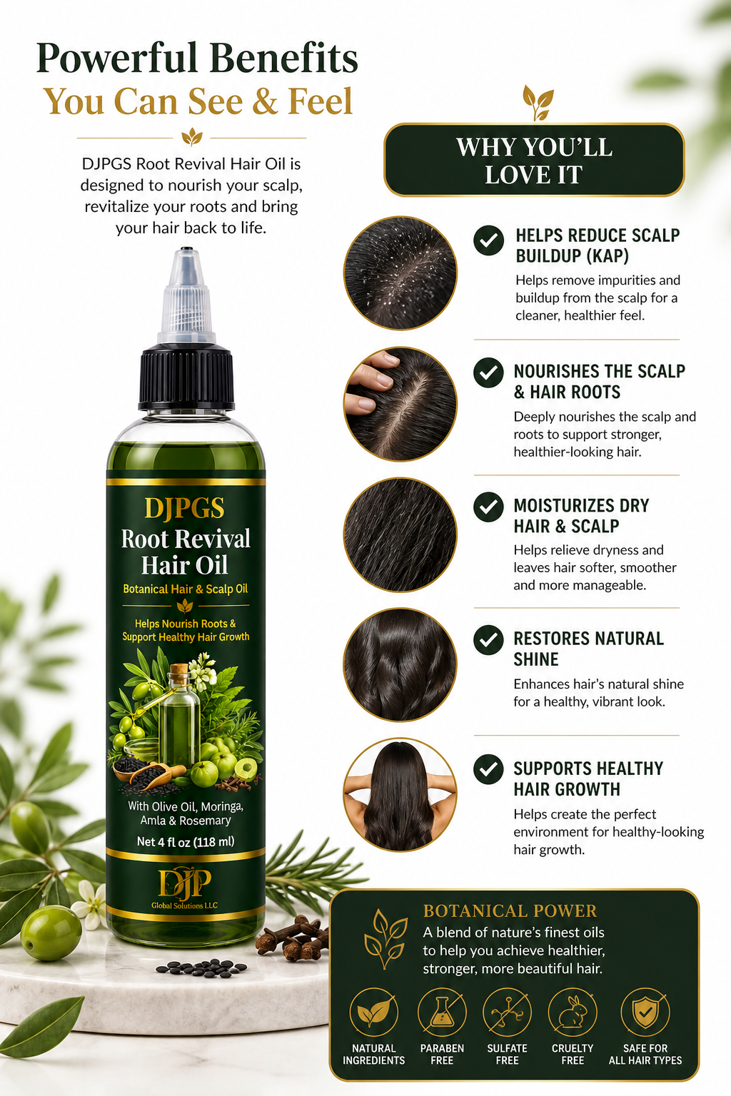 DJPGS Botanical Scalp Nourishing Oil – Soft, Smooth & Shiny Hair Care (4 fl oz)