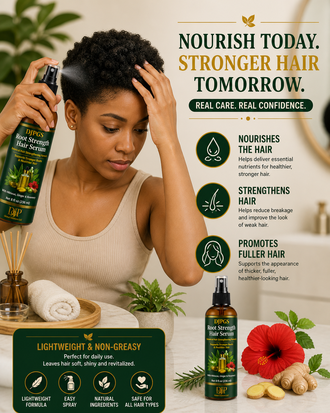 DJPGS Hair Strength & Care Serum – Smooth, Soft & Healthy-Looking Hair (8 fl oz)