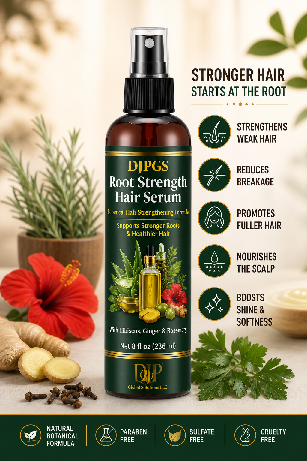 DJPGS Hair Strength & Care Serum – Smooth, Soft & Healthy-Looking Hair (8 fl oz)